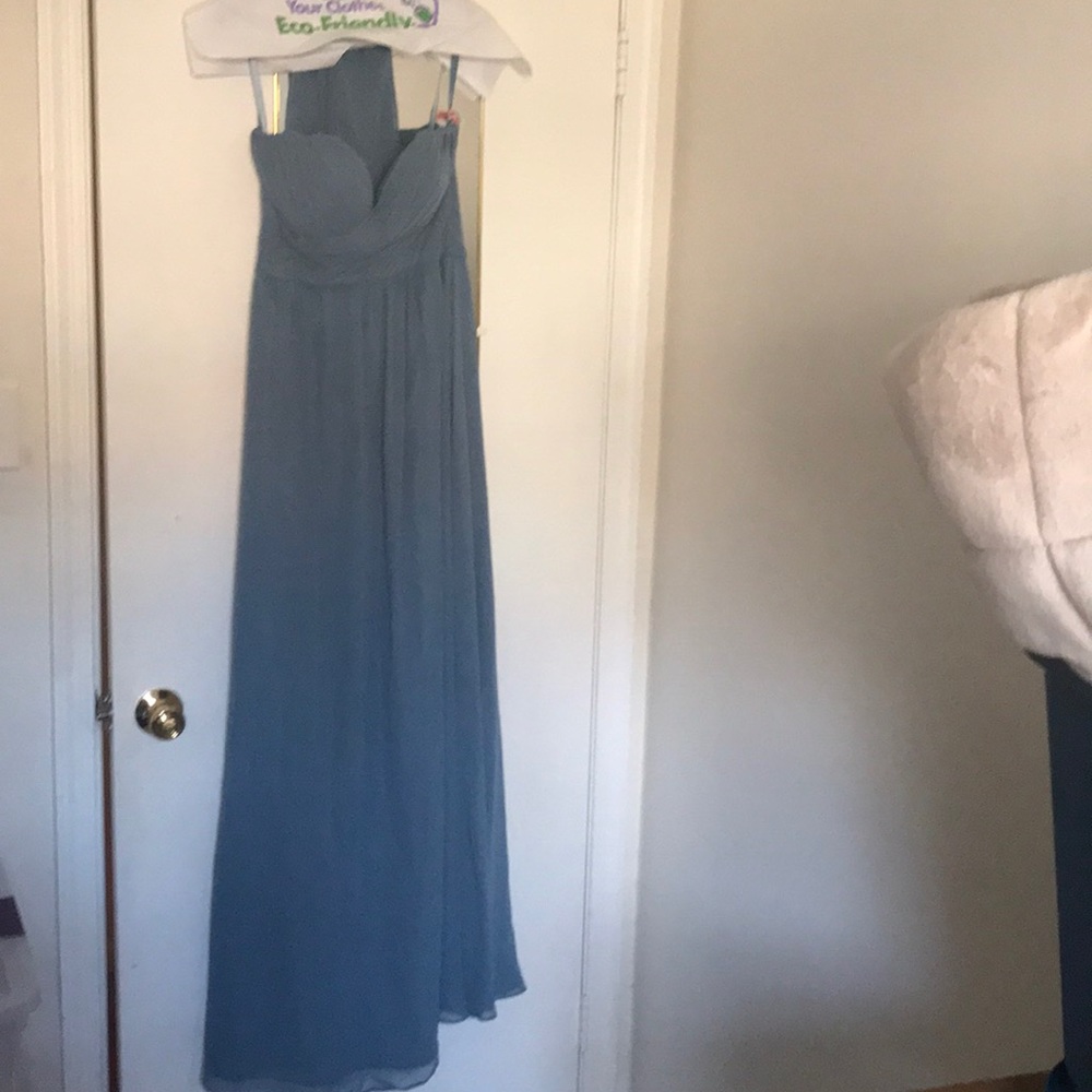 Slate Blue Strapless Bridesmaids Dress